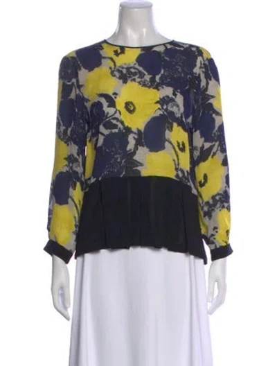 Pre-owned Dries Van Noten Silk Floral Print Blouse In Black