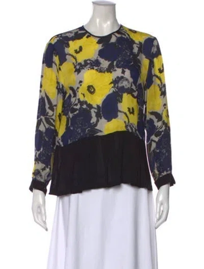 Pre-owned Dries Van Noten Silk Floral Print Blouse In Black