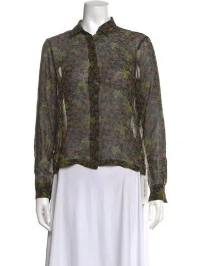 Pre-owned Dries Van Noten Silk Floral Print Blouse In Black
