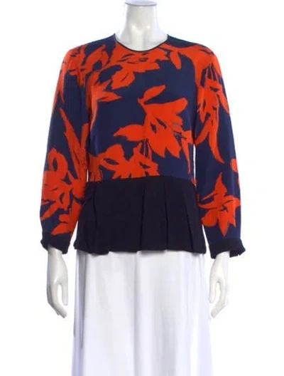 Pre-owned Dries Van Noten Silk Floral Print Blouse In Blue