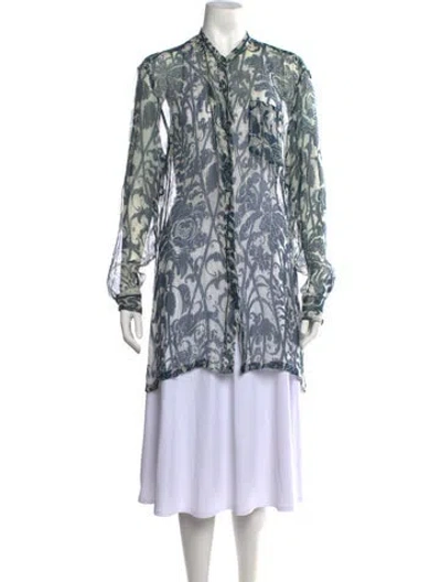 Pre-owned Dries Van Noten Silk Floral Print Blouse In Blue