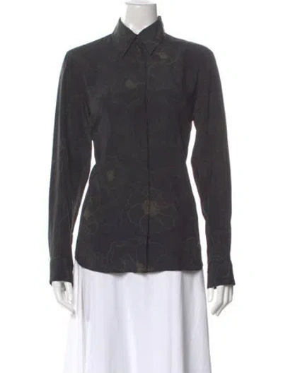 Pre-owned Dries Van Noten Silk Floral Print Blouse In Gray