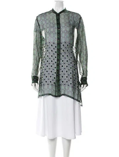 Pre-owned Dries Van Noten Silk Floral Print Blouse In Green