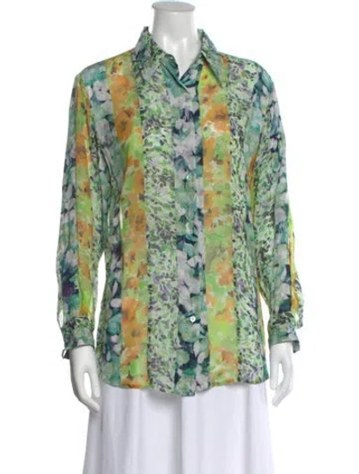 Pre-owned Dries Van Noten Silk Floral Print Blouse In Green