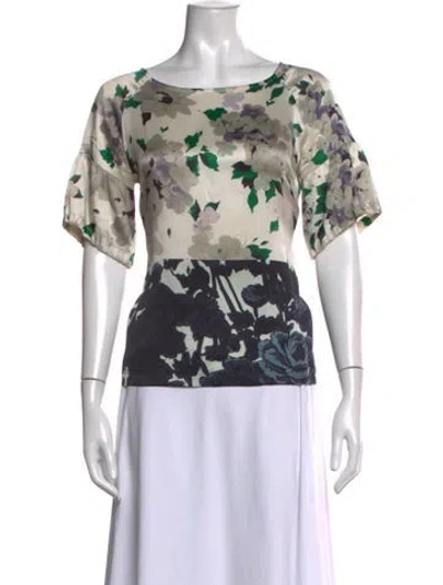 Pre-owned Dries Van Noten Silk Floral Print Blouse In Green