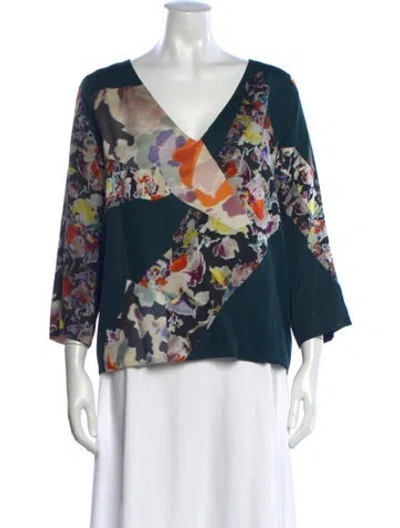 Pre-owned Dries Van Noten Silk Floral Print Blouse In Green