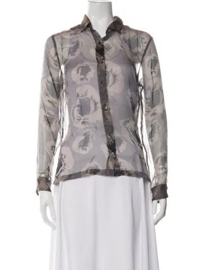 Pre-owned Dries Van Noten Silk Floral Print Blouse In Grey