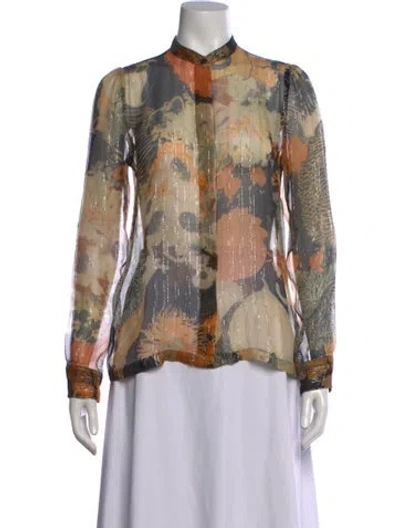 Pre-owned Dries Van Noten Silk Floral Print Blouse In Metallic/purple