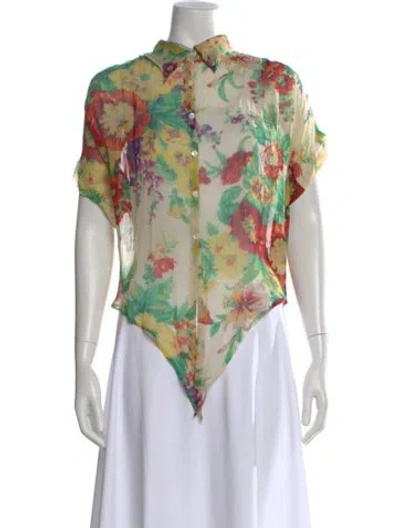 Pre-owned Dries Van Noten Silk Floral Print Blouse In Multi