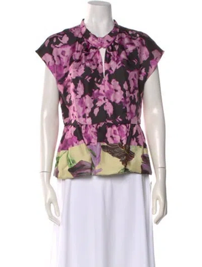 Pre-owned Dries Van Noten Silk Floral Print Blouse In Multi