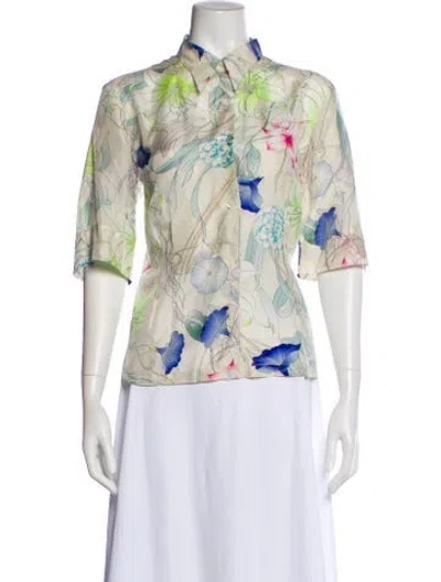 Pre-owned Dries Van Noten Silk Floral Print Blouse In Neutral