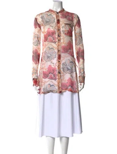 Pre-owned Dries Van Noten Silk Floral Print Blouse In Neutral