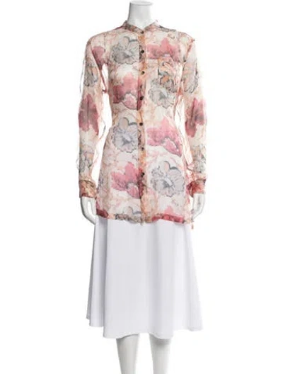 Pre-owned Dries Van Noten Silk Floral Print Blouse In Neutrals