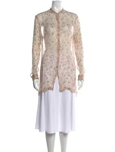 Pre-owned Dries Van Noten Silk Floral Print Blouse In Neutrals