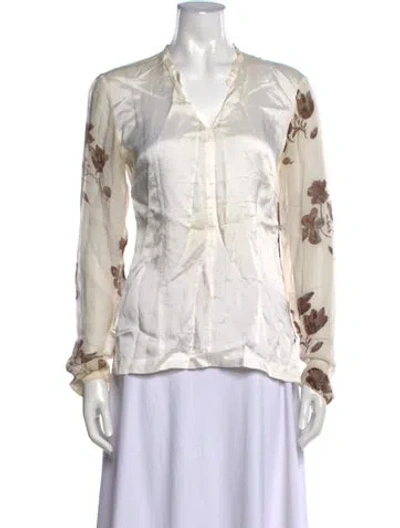 Pre-owned Dries Van Noten Silk Floral Print Blouse In Neutrals