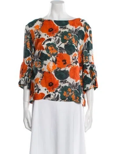 Pre-owned Dries Van Noten Silk Floral Print Blouse In Orange