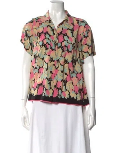 Pre-owned Dries Van Noten Silk Floral Print Blouse In Pink