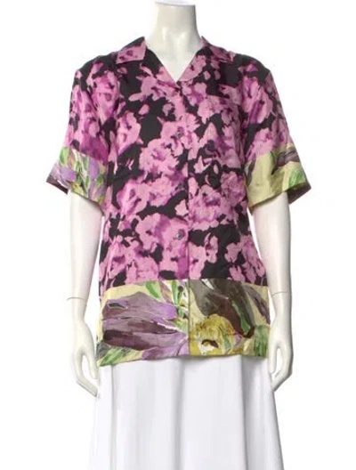 Pre-owned Dries Van Noten Silk Floral Print Blouse In Pink
