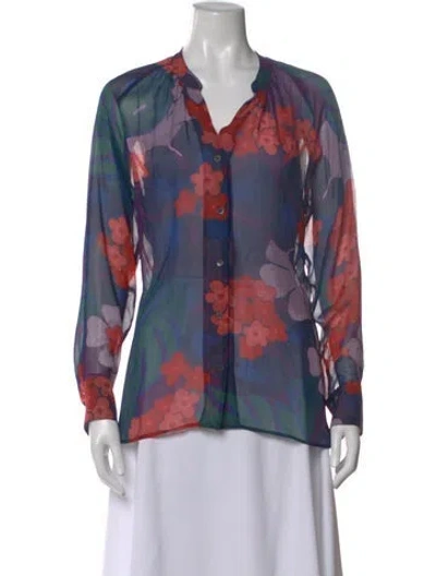 Pre-owned Dries Van Noten Silk Floral Print Blouse In Purple