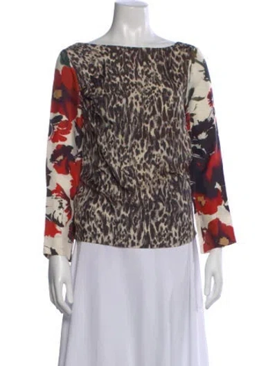 Pre-owned Dries Van Noten Silk Floral Print Blouse In Red