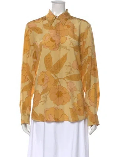 Pre-owned Dries Van Noten Silk Floral Print Blouse In Yellow