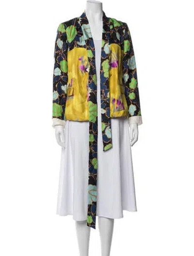 Pre-owned Dries Van Noten Silk Floral Print Jacket In Blue
