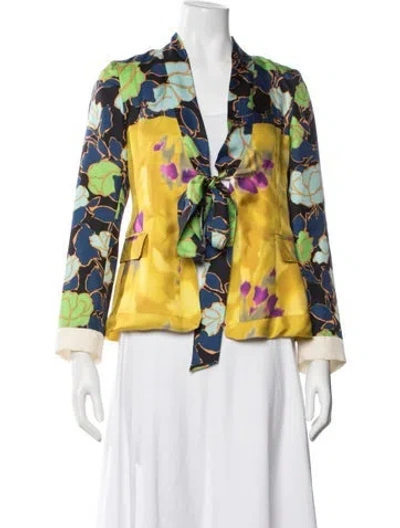 Pre-owned Dries Van Noten Silk Floral Print Jacket In Yellow