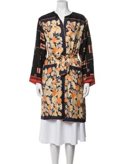 Pre-owned Dries Van Noten Silk Floral Print Robe In Blue