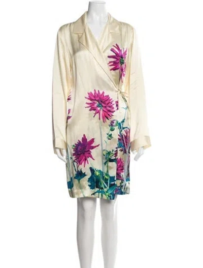 Pre-owned Dries Van Noten Silk Floral Print Robe In Neutrals
