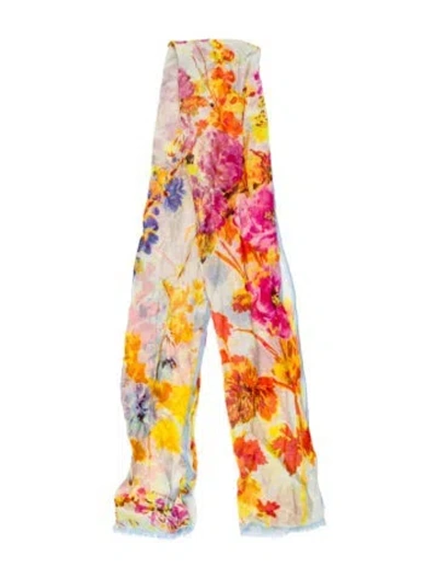 Pre-owned Dries Van Noten Silk Floral Print Scarf In Yellow