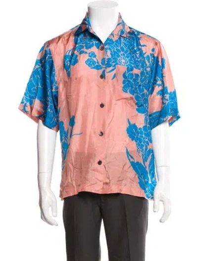 Pre-owned Dries Van Noten Silk Floral Print Shirt In Blue