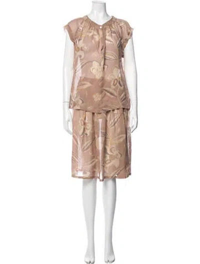 Pre-owned Dries Van Noten Silk Floral Print Skirt Set In Neutral