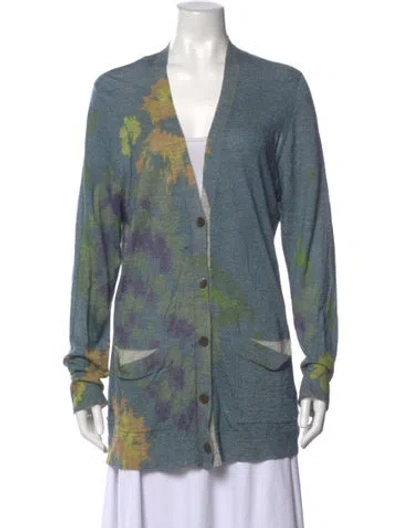 Pre-owned Dries Van Noten Silk Floral Print Sweater In Blue