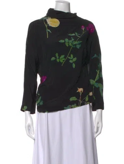 Pre-owned Dries Van Noten Silk Floral Print Top In Black