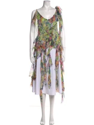 Pre-owned Dries Van Noten Silk Floral Print Top In Multi