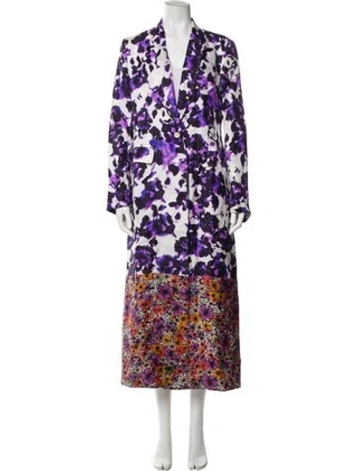 Pre-owned Dries Van Noten Silk Floral Print Trench Coat In Purple