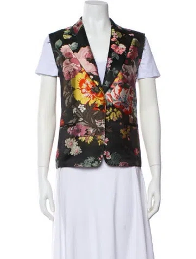 Pre-owned Dries Van Noten Silk Floral Print Vest In Black