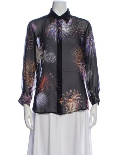 Pre-owned Dries Van Noten Silk Graphic Print Blouse In Black