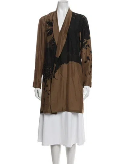 Pre-owned Dries Van Noten Silk Graphic Print Jacket In Brown