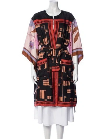 Pre-owned Dries Van Noten Silk Graphic Print Robe In Black