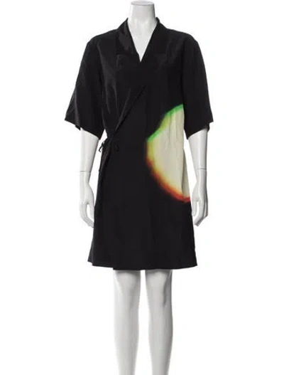 Pre-owned Dries Van Noten Silk Graphic Print Robe In Black