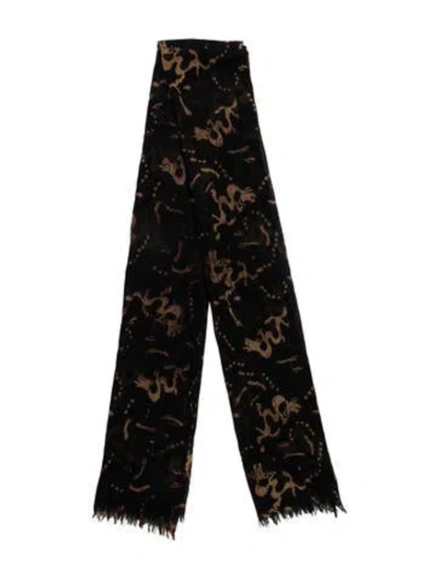 Pre-owned Dries Van Noten Silk Graphic Print Scarf In Black