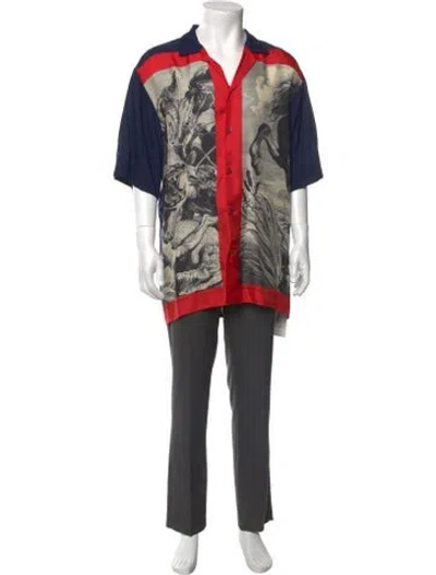 Pre-owned Dries Van Noten Silk Graphic Print Shirt In Blue