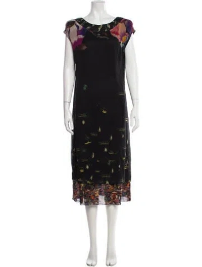 Pre-owned Dries Van Noten Silk Knee-length Dress In Black