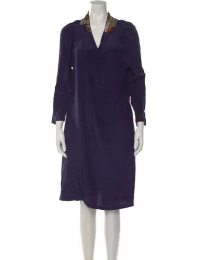 Pre-owned Dries Van Noten Silk Knee-length Dress In Blue