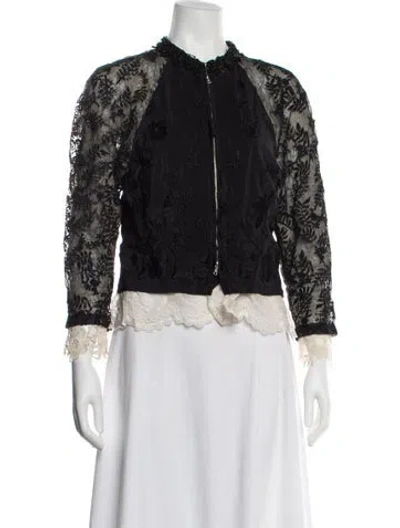Pre-owned Dries Van Noten Silk Lace Pattern Bomber Jacket In Black