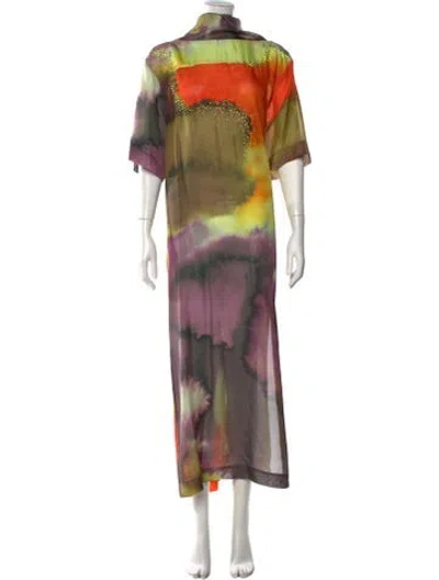 Pre-owned Dries Van Noten Silk Long Dress In Purple