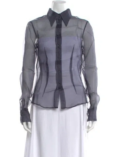 Pre-owned Dries Van Noten Silk Long Sleeve Blouse In Blue