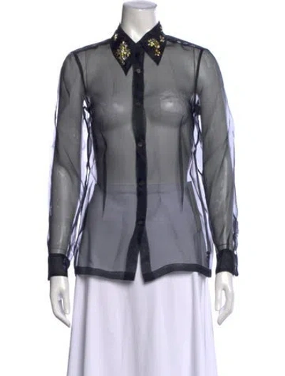 Pre-owned Dries Van Noten Silk Long Sleeve Blouse In Blue