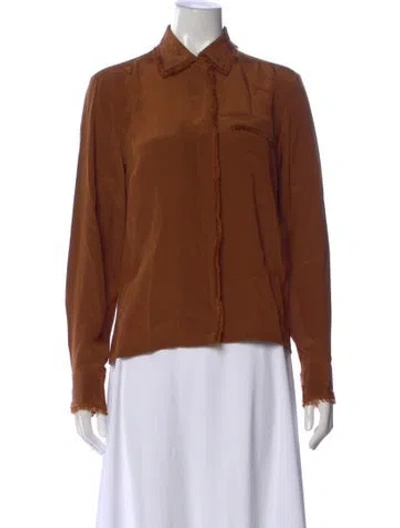 Pre-owned Dries Van Noten Silk Long Sleeve Blouse In Brown